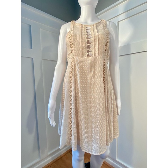 Free People Wherever You Go Mini Dress Ivory* Boho Chic with Crochet Detail WD20 - Picture 2 of 13